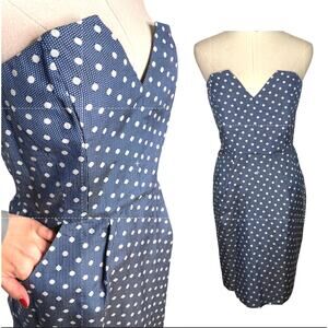 Anthropologie 10 Alice Temperley Silk $450 Polka Dot Dress Strapless Blue White
